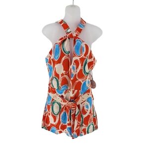 Milk & Honey Women's Retro Print Halter Neck Keyhole Design Romper